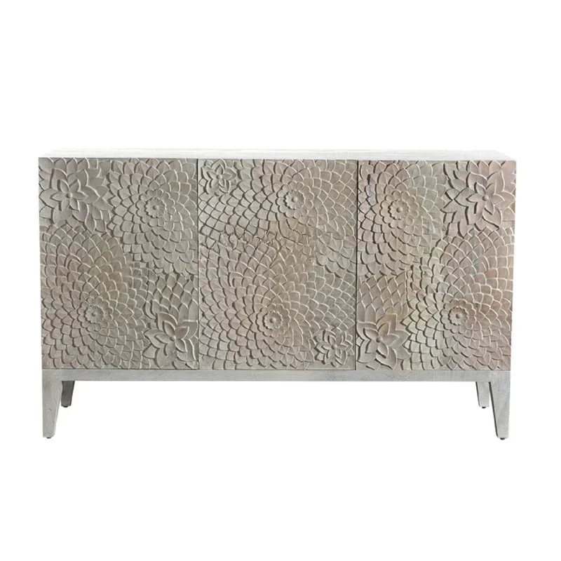 

Retro old dining side cabinet American solid wood carving flower entrance cabinet living room TV cabinet storage