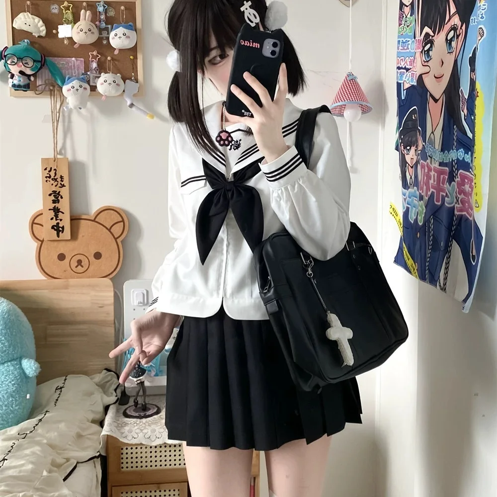 Japanese School Uniform White Sailor Outfit South Korea Long Short Sleeve Sailor Suit for Teens Sailor Fuku Students Jk Uniforms