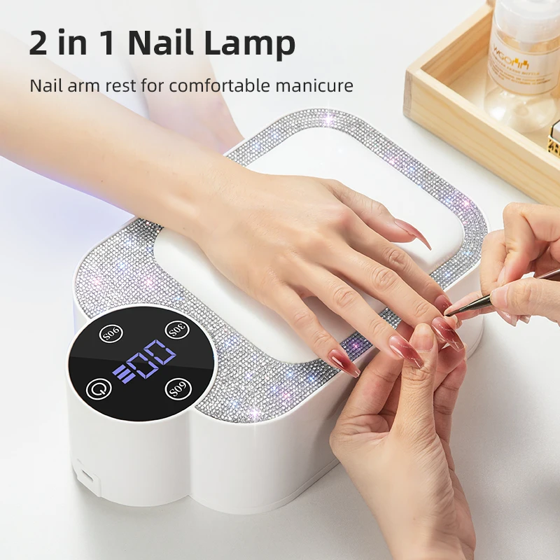 Rechargeable UV LED Nail Lamp Cordless Nail Dryer With Hand Pillow And Smart Sensor For Home & Salon To Curing All Gel