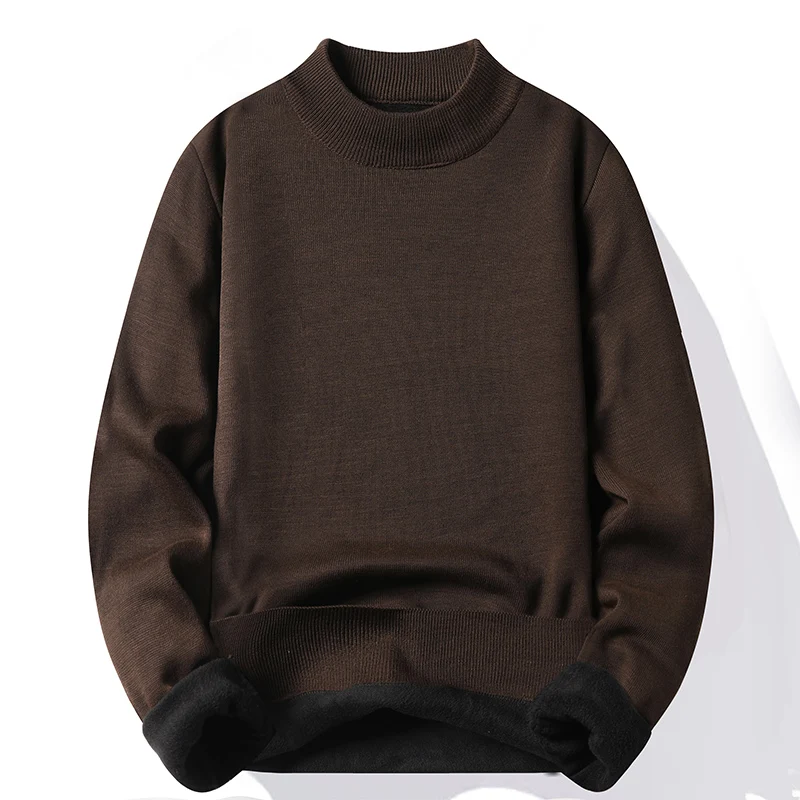 Men\'s Pullover Soft Sweater Winter Velvet Shirts Brand Clothing Knitted Fleece Warm Cold Blouse Slim Fit Bottom Shirts