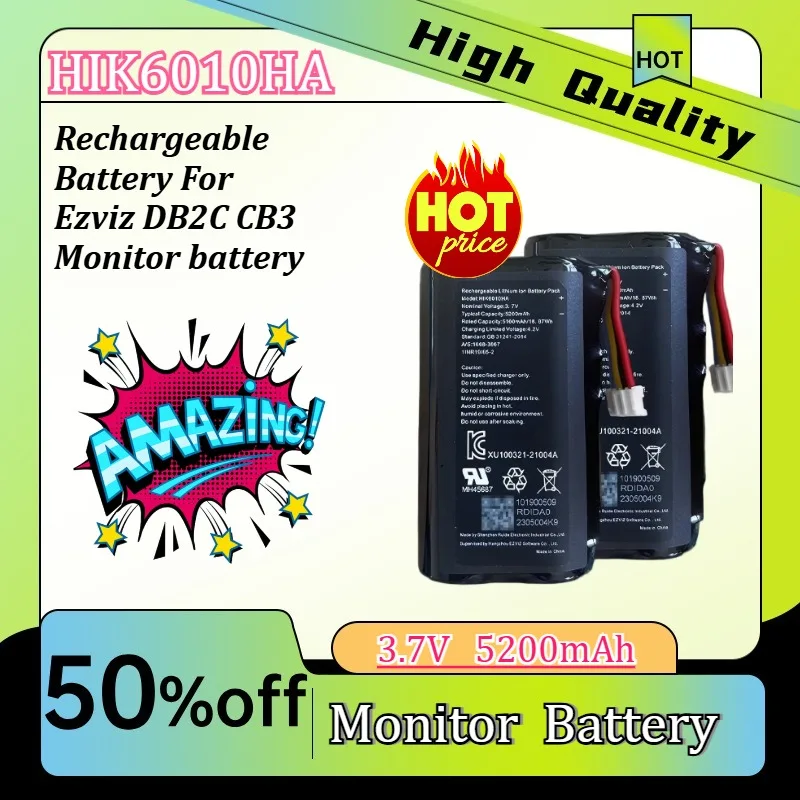 

HIK6010HA HIK6010HB 5200mAh Rechargeable Battery Compatible with Ezviz DB2C CB3 Monitor battery