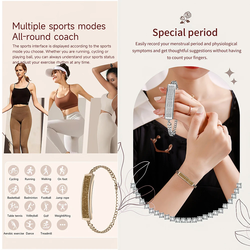 NEW B6 Women Smart Band Fitness Tracker 5ATM Waterproof Stainless Steel Chains Fashion Female Smart Bracelet Health Wristbands