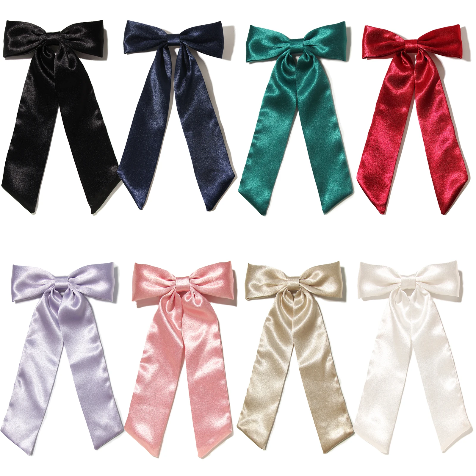 2024 Women Fashion Satin Solid Color Bow Hair Clip Ribbon Duckbill Clip with Long Tail for Girls Barrettes Hair Accessories