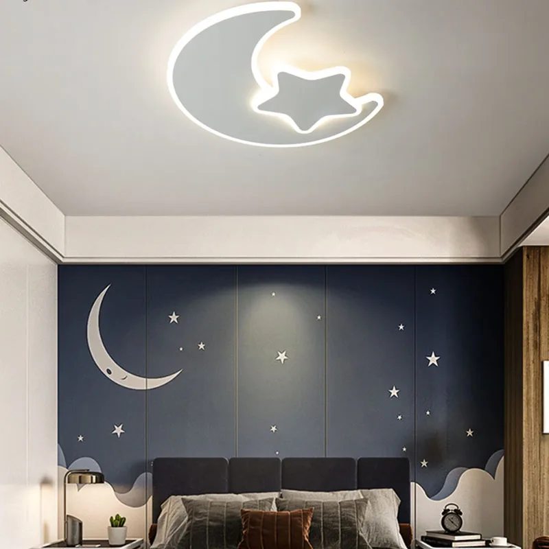 Bedroom Ceiling Light Simple Modern Star Moon Children's Room Warm Master Bedroom Led Light  Lamparas De Techo Room Decor