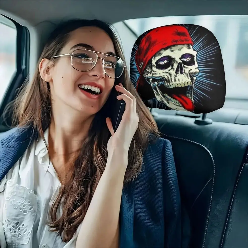 2Pcs Cartoon Car Headrest Covers Cool Decorations Soft Comfortable Car Pillowcase Exaggerated Stain-Proof Oil-Proof