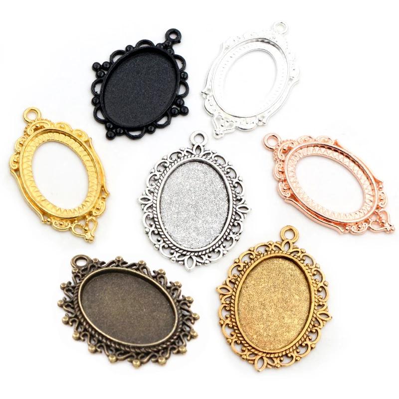 

10pcs 18x25mm Inner Size 7 Colors Vintage Style Cameo Cabochon Base Setting Charms Pendant necklace findings