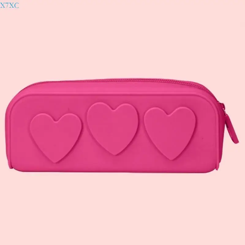 X7XC Silicon Cosmetic Bag Heart Makeup Bag Travel Toiletry Bag Pencil Case Cosmetic Outdoor Storage Bag for Women