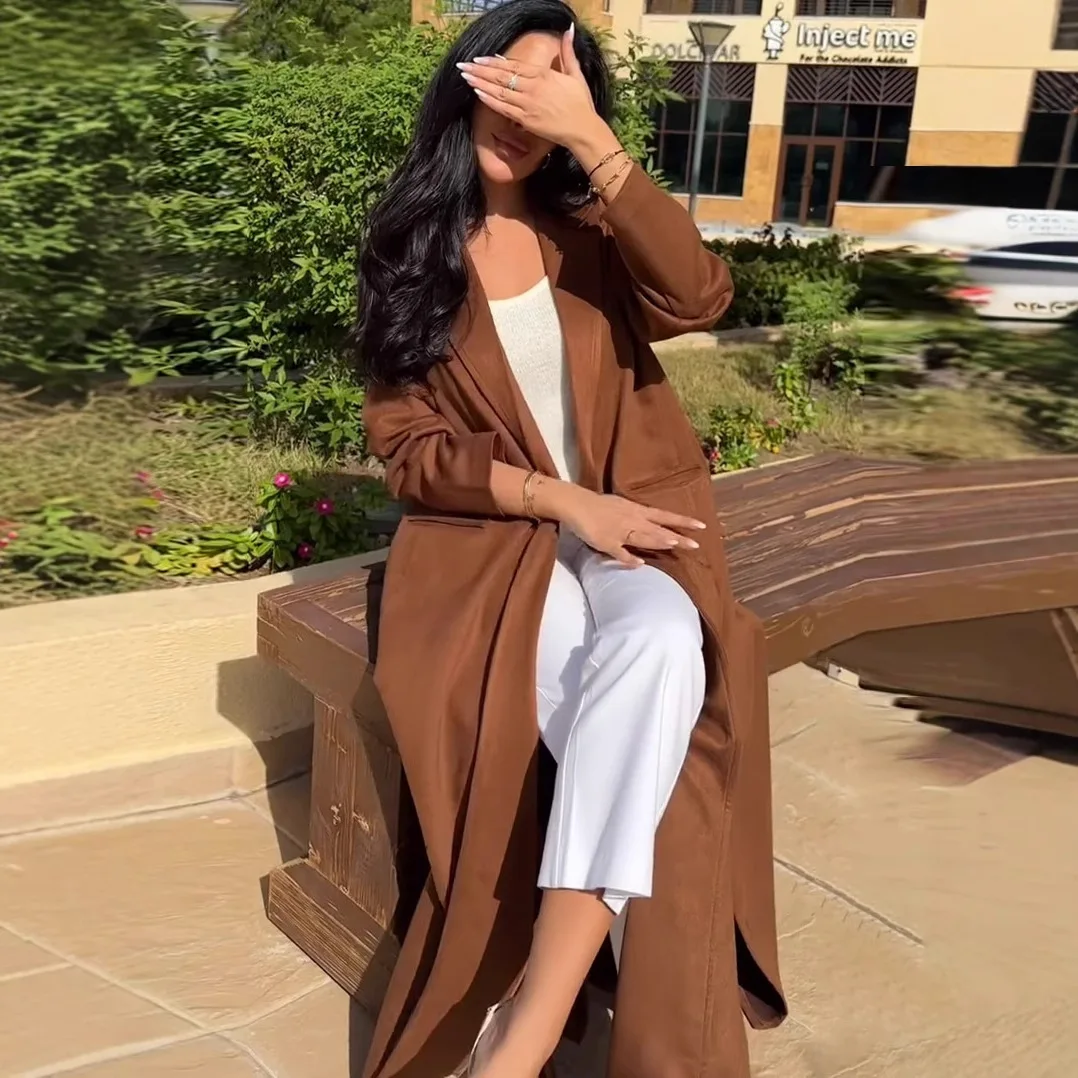 

Knee-Length Open Cardigan Ele Simple Mid-Length Oversized Faionable Thin Polyester Spring Autumn Windbreaker