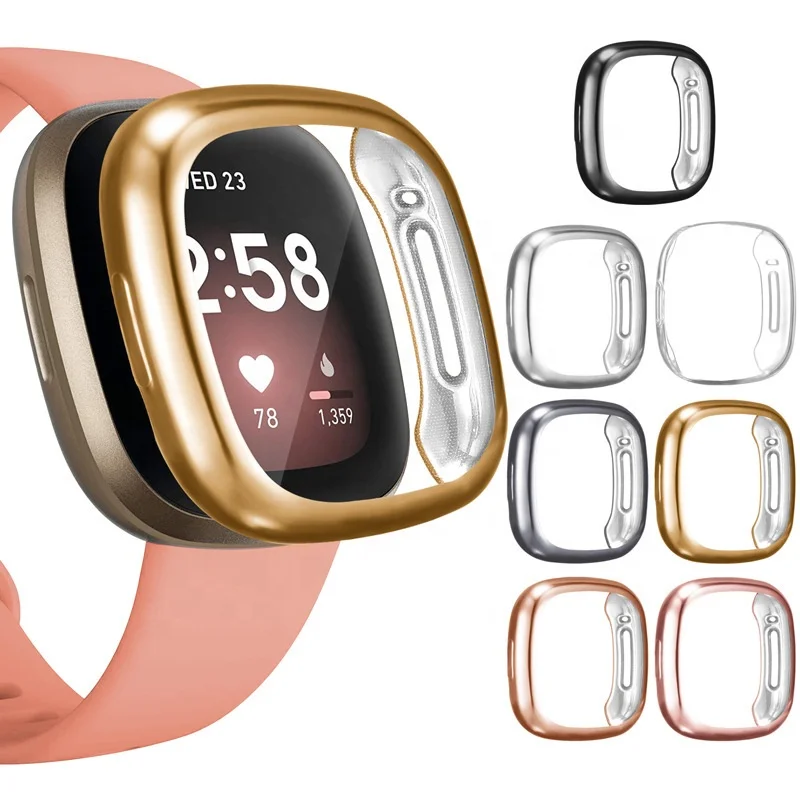 

Full Screen Protector Cover TPU All-inclusive Tempered glass Bumper Smart Watch Case For Fitbit Versa 3/sense