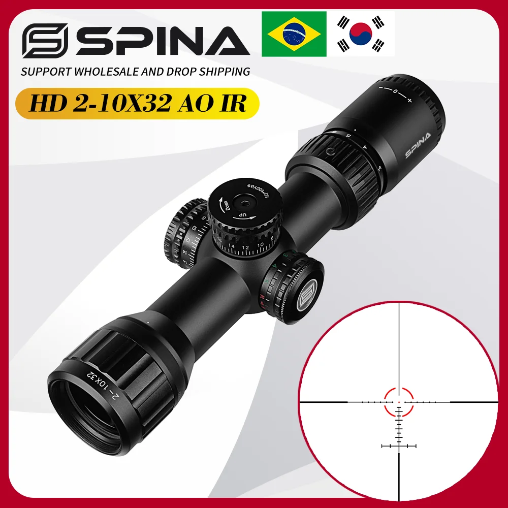 

SPINA OPTICS HD 2-10x32 AO LPVO Sight Super Compact WideAngle Glass Etched Reticle 7.5yds to Infinite Parallax Scope 22LR.223etc