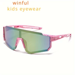 Trendige futuristische Sonnenbrille für Jungen, Mädchen, großer Rahmen, Sonnenschutz, Fahrradbrille, Mode, Sommer, neue Sportbrille für Kinder