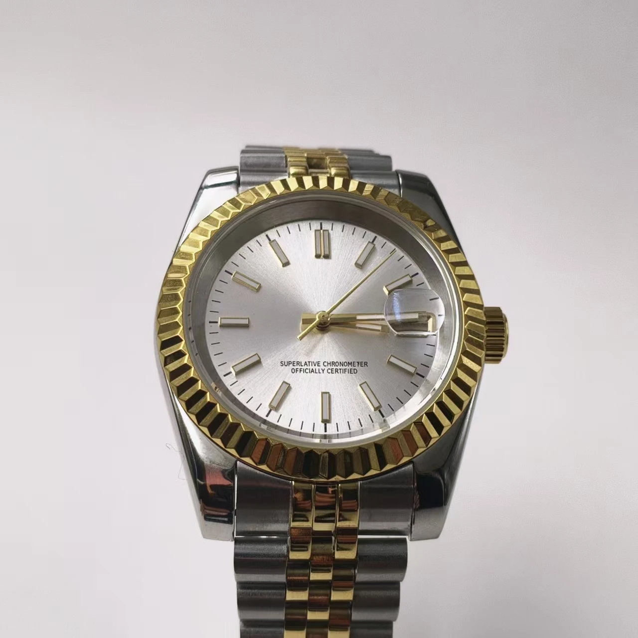 

Self Made NH35 Movement Watch Mod 39mm sapphire glass Fit Seiko NH35 movement Green Luminous Silver Faced Gold Nail 28.5mm Dial