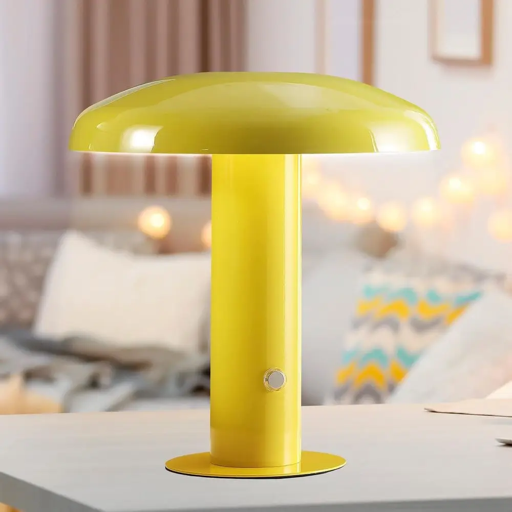 11 Contemporary Mushroom Table Lamp - Rechargeable/Cordless, Ideal for Reading, Living, Office, and Bedroom, Yellow view 6