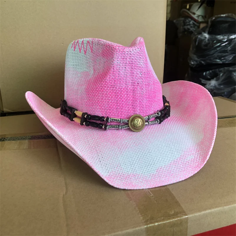 

Thickened knight cowboy hat girl pink thickened summer cowboy hat sun hat gradient color new jazz hat cowboy men and women
