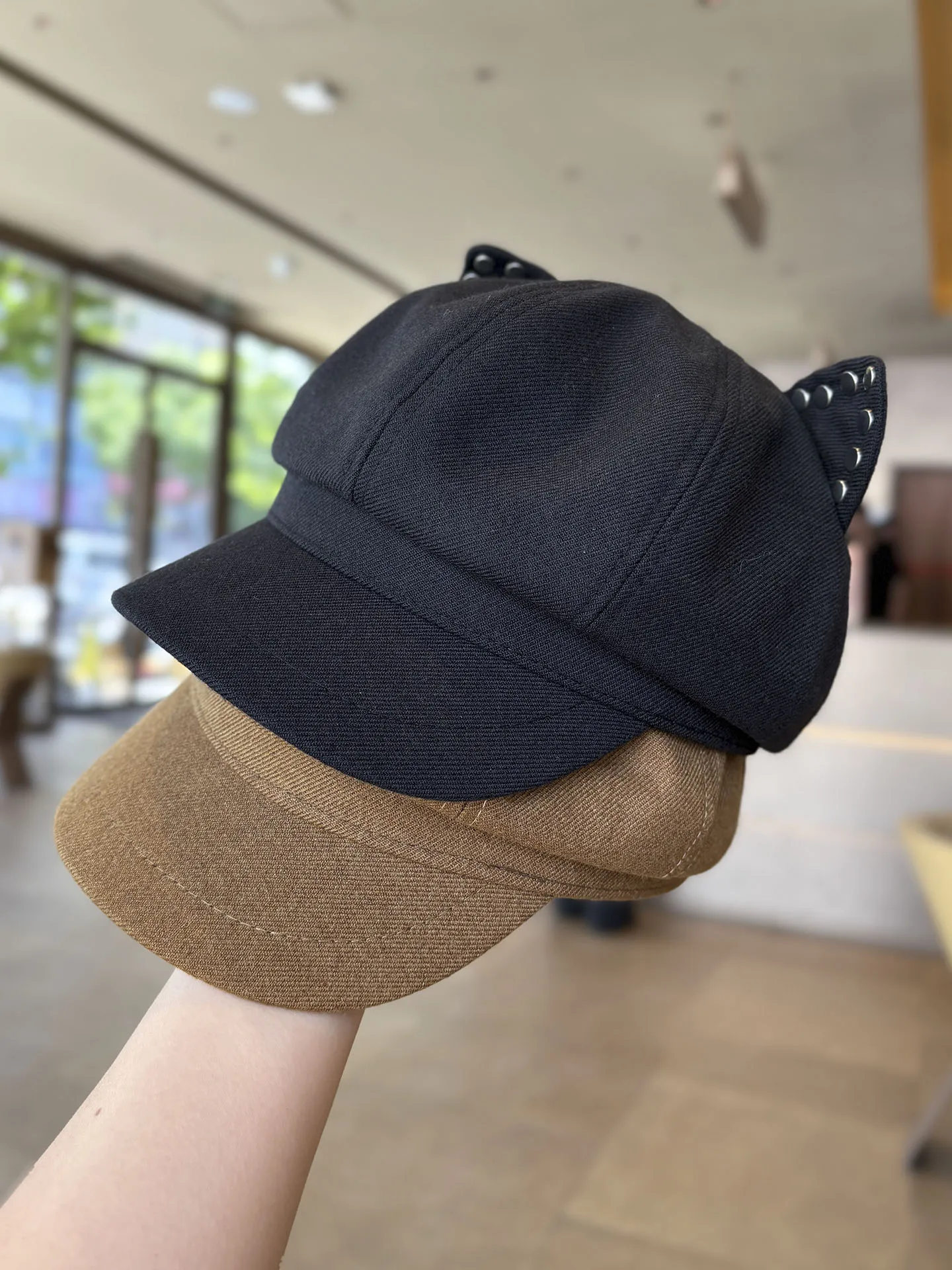レトロ猫耳ベレー帽女性の春秋ダックビルハット乗馬スタイルファッショナブルな八角形ペインターキャップトレンディなアクセサリー