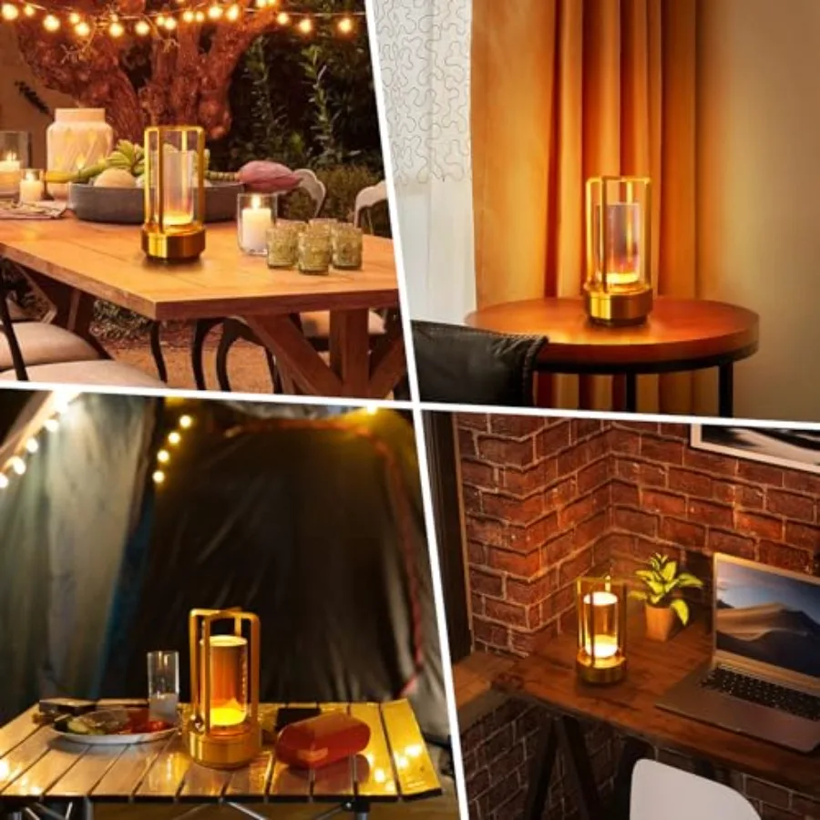 2 Pack Crystal Lantern lamp with Touch Dimming, Rechargeable LED Table Lamp, 3-Color Adjustable Brightness, 4200mAh Battery Pow