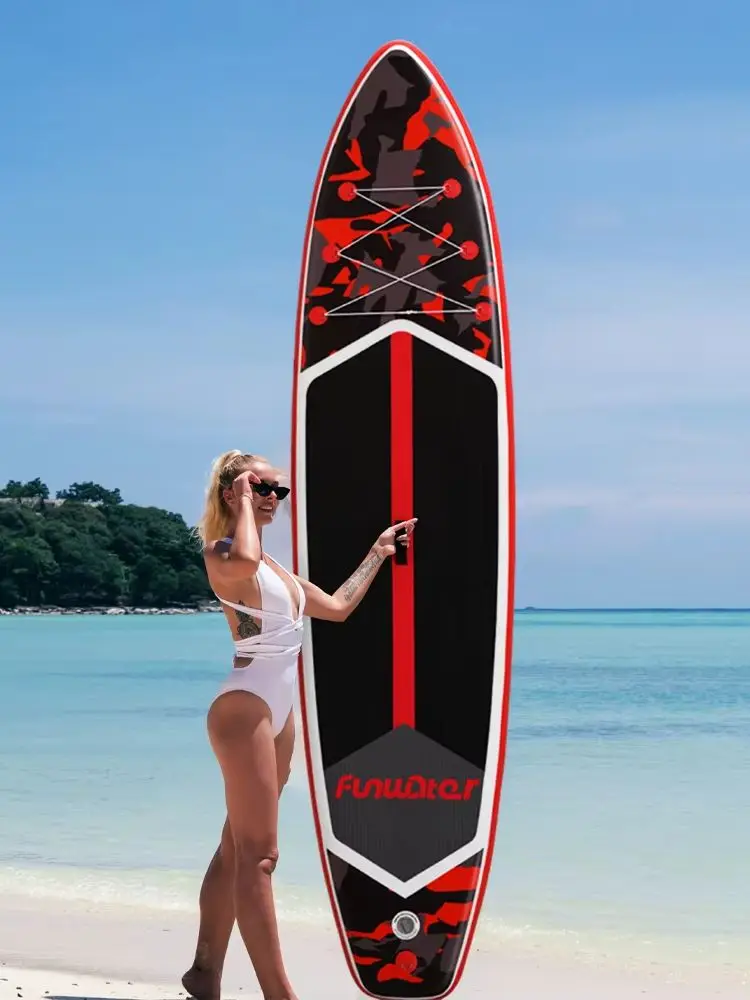 Funwater SUPFW32A Aufblasbares Stand-Up-Paddleboard 350x84x15cm SUP-Board 180kg Tragkraft für Erwachsene mit verstellbarem Paddel, 3 Finnen, Leash, Handpumpe, wasserdichter Handytasche, Rucksack,