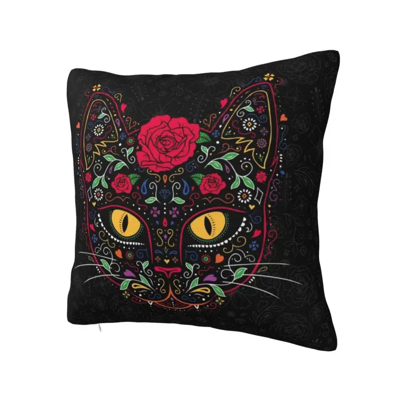 Custom Day Of The Dead Kitten Cat Sugar Skull Throw Pillow Case Decorative Mexican Halloween Floral Nordic Cushion Pillowcase