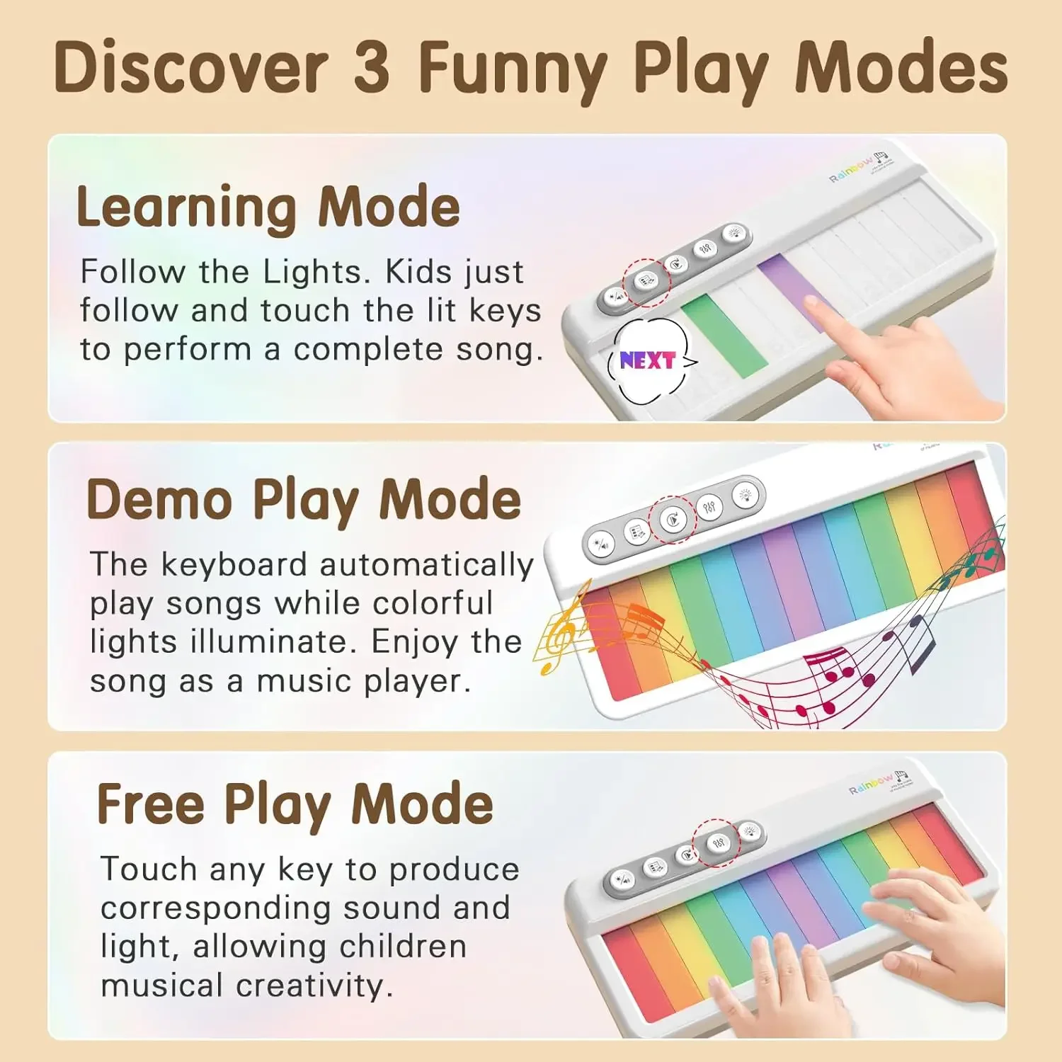 ألعاب الآلات الموسيقية للأطفال متعددة الوظائف البيانو الإلكتروني جيب الطفل البيانو آلة موسيقية الطفل قوس قزح صندوق تشغيل الموسيقى الخفيف