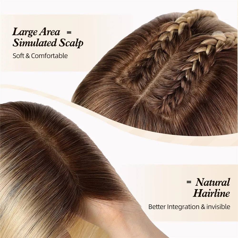12in Human Hair Topper with Bangs for Women Silk Straight Remy Hairpiece for Thinning Hair Natural Looking Blonde Hair Toppers