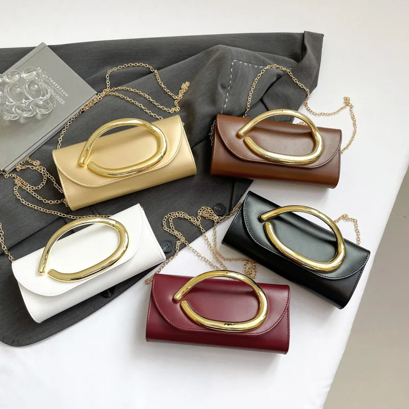 

Fashion and Luxury Design Niche Clutch Bag, Simple Retro Metal Handle Chain, One Shoulder Oblique Span Women's Bag