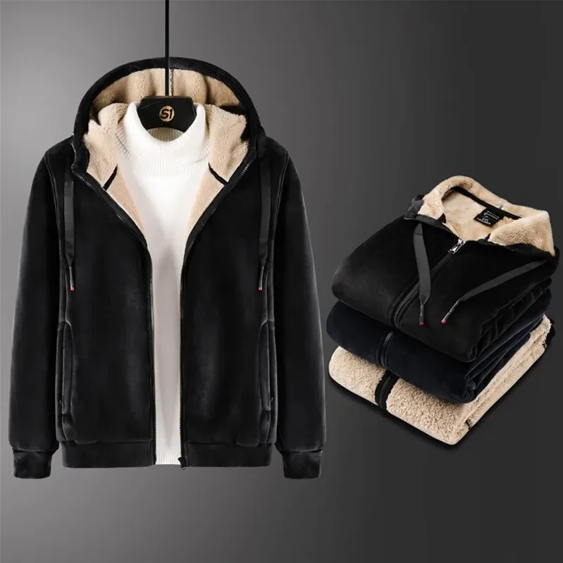 

Men Winter Fashion Plus Size Casual Thick Sportswear Warm Fleece Tracksuit Mens Warm Sets Hoodies+Pants Set Hooded Clothes