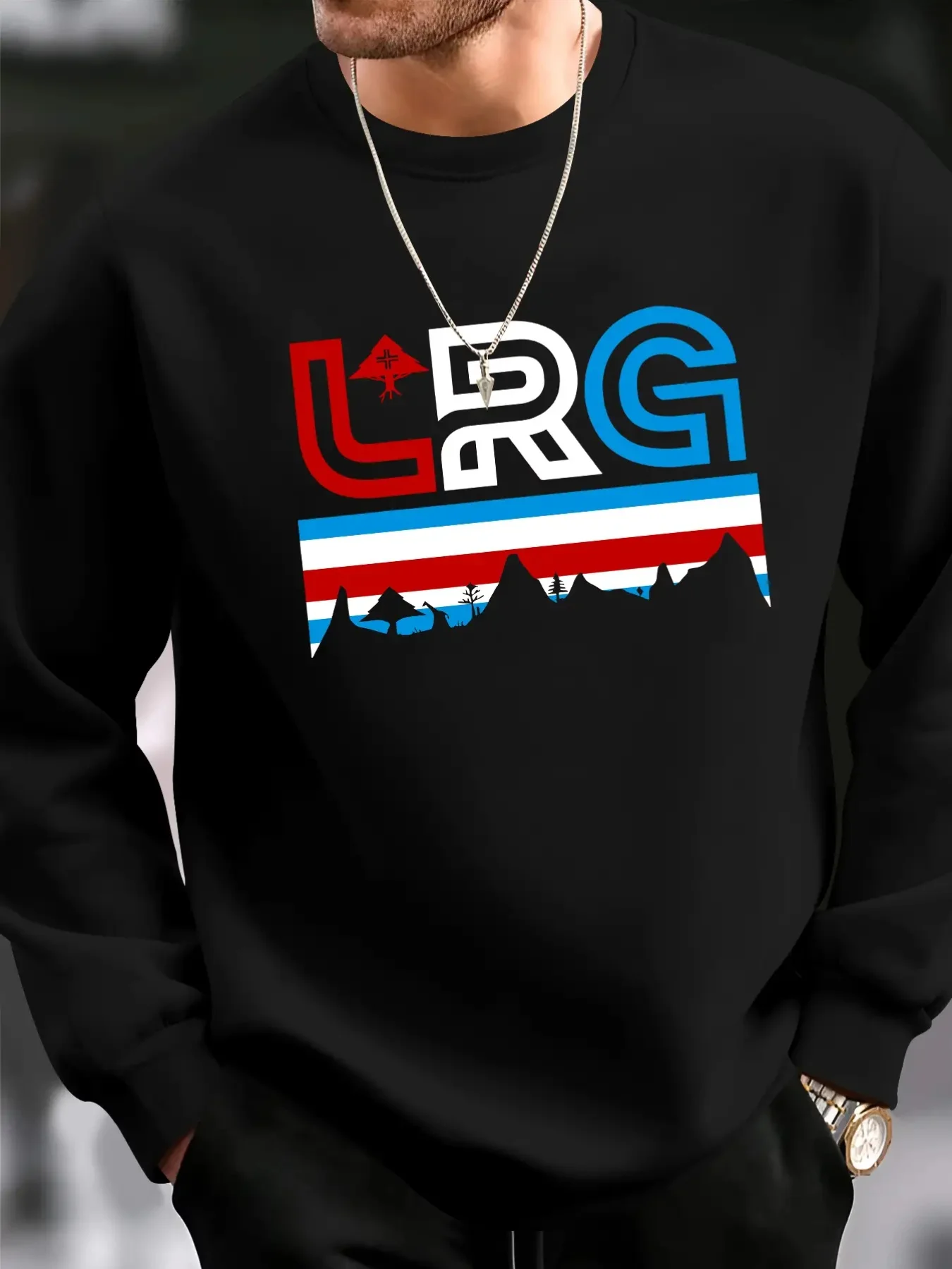 سترة صوفية فضفاضة مطبوعة بأحرف نيون لامعة للرجال - نمط شارع عتيق من التسعينيات، نمط نمط LRG جريئة، مزيج من القطن طويل