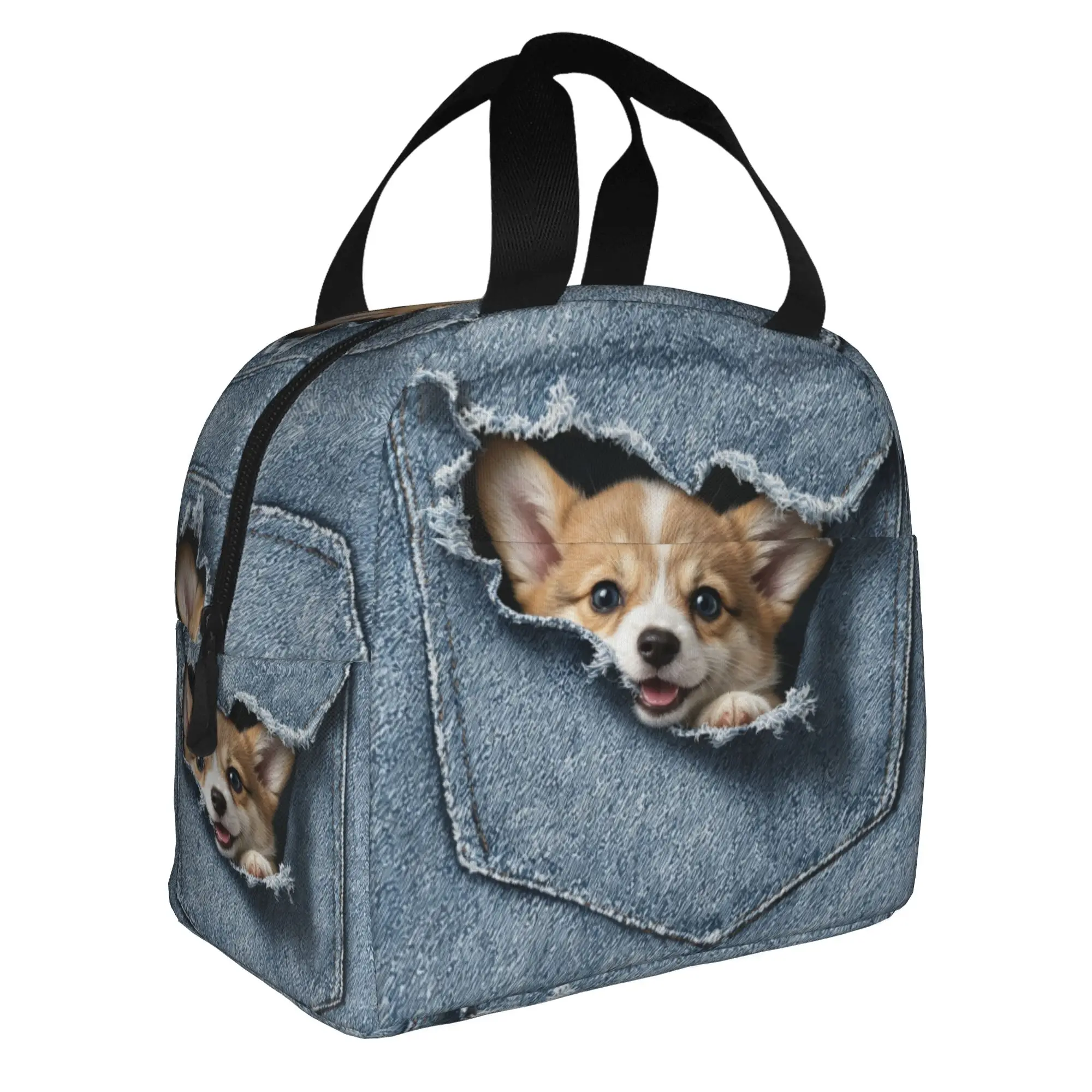 Pocket Animal Lunch Bag Men Women Adorable Dog Thermal Cooler Insulated Lunch Box for Adult Office