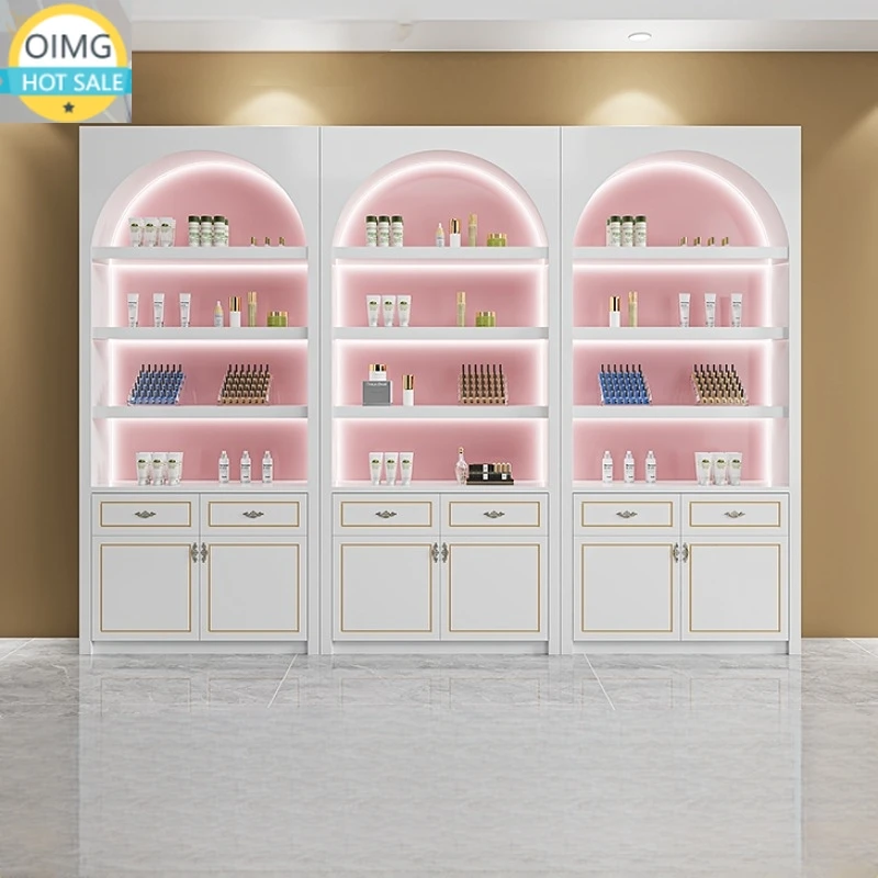 Customized Modern Lacquered Eco-Friendly Durable Salon Furniture Nail Cosmetics Beauty Display Cabinets Shoe Handbag Showcase