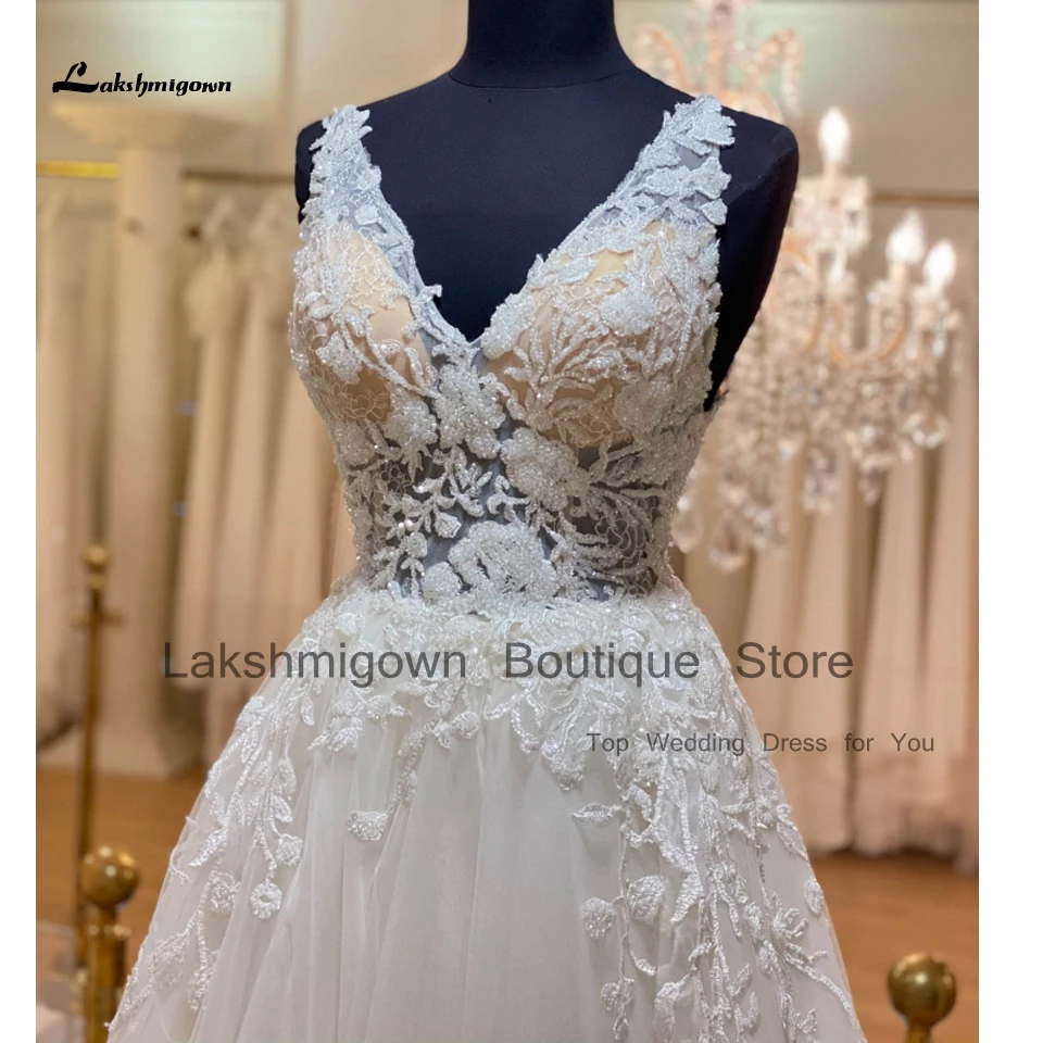 Vestido Novias luksusowe ślubne linii suknia ślubna plaża 2023 w stylu Vintage Laxe frezowanie Tulle długie Boho suknie ślubne V Neck Backless