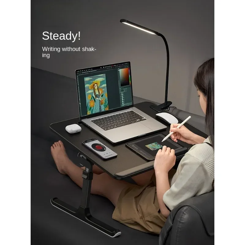 Flexible Adjustable Laptop Stand for Bed and Sofa, Height Adjustable Reading and Writing Desk with Bookshelf and Drawer