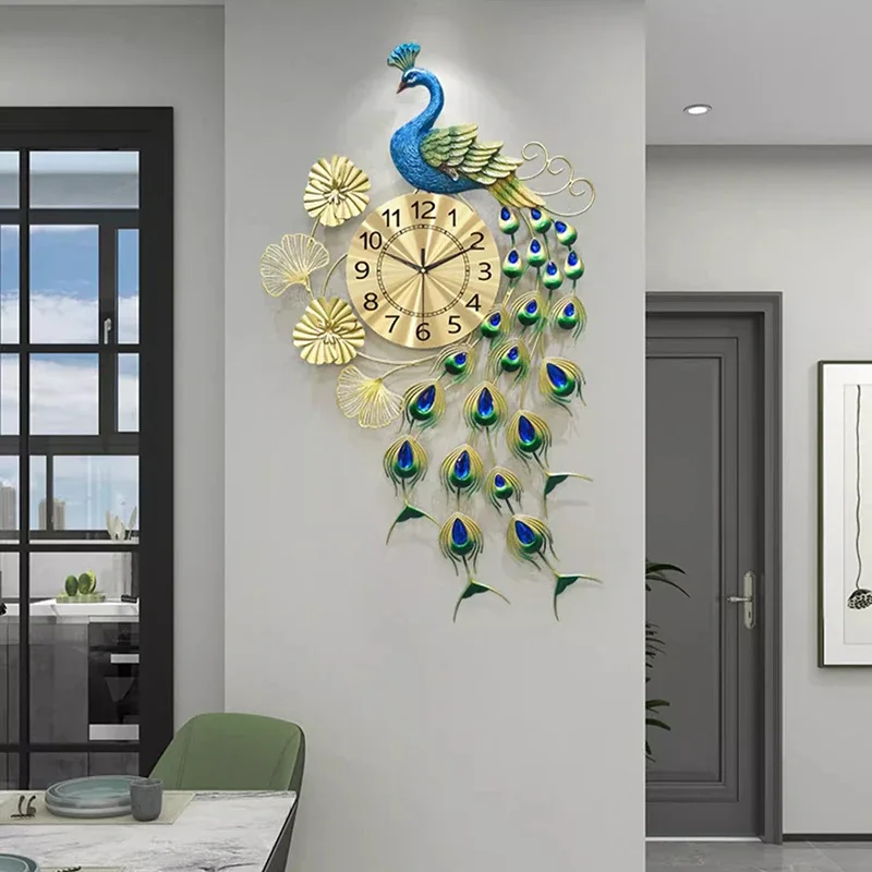 Peacock Luxury Wall Clocks Restaurant Minimalist Nordic Wall Watch Design Silent Aesthetic Large Horloge Murale Home Decoration