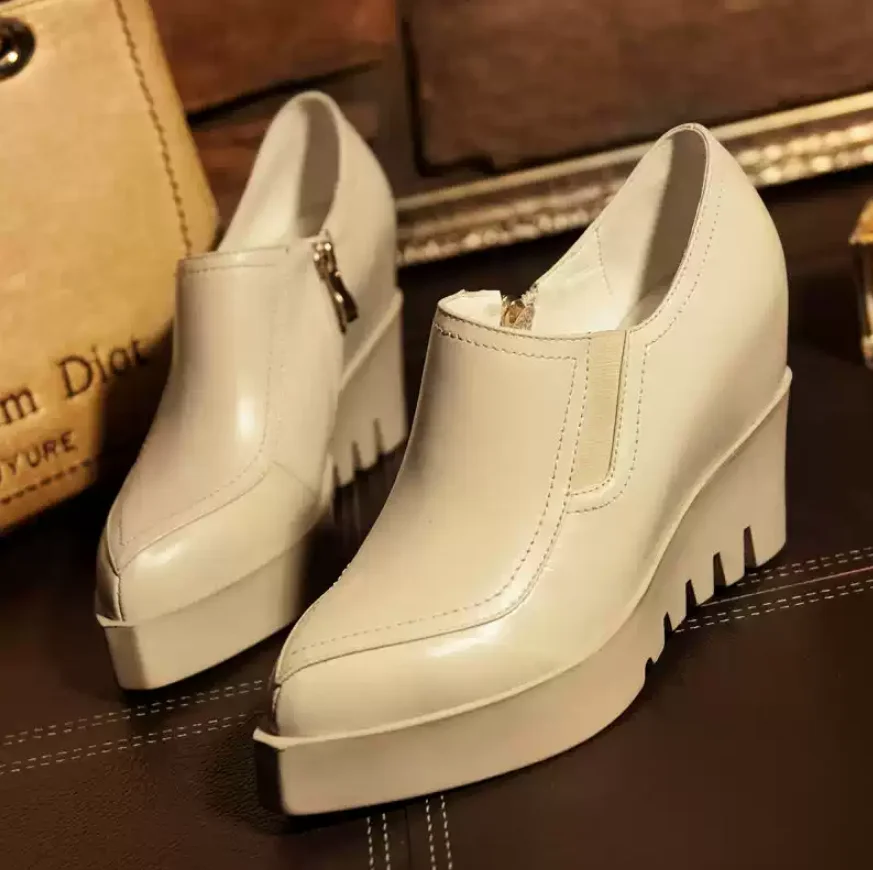 

XGRAVITY Spring Sexy Genuine Leather Lady High Heel Dress Wedges Design Pointed Toe Woman High Heels Ladies Platform Shoes A067