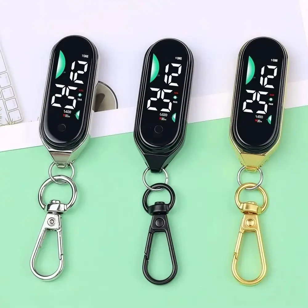 Digital Display Electronic Hanging Watch Touch Screen Waterproof Pocket Watch Keychain Luminous LED Watch Keychain Adults view 5