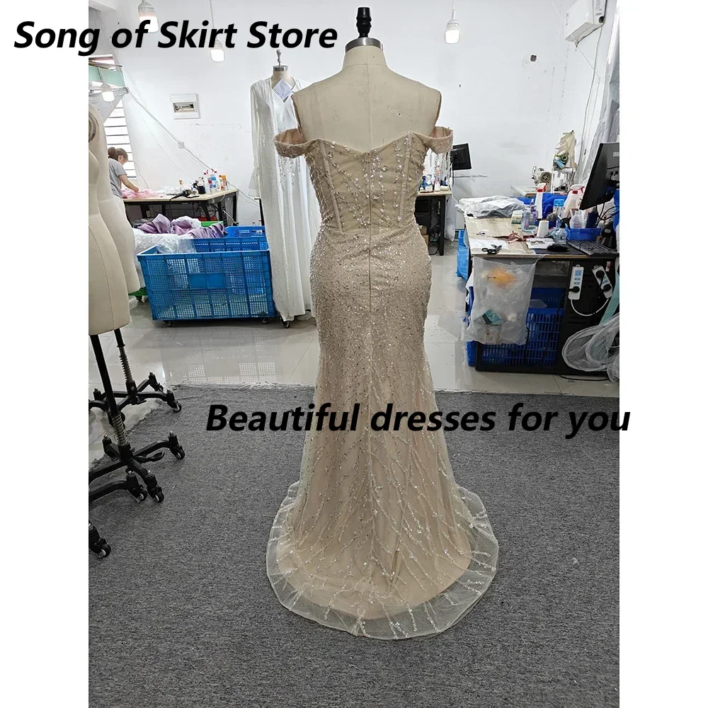 Customized Stunning Evening Dresses Off Shoulder Prom Dress Beading Vestidos De Gala Floor-Length Formal Dresses for Women