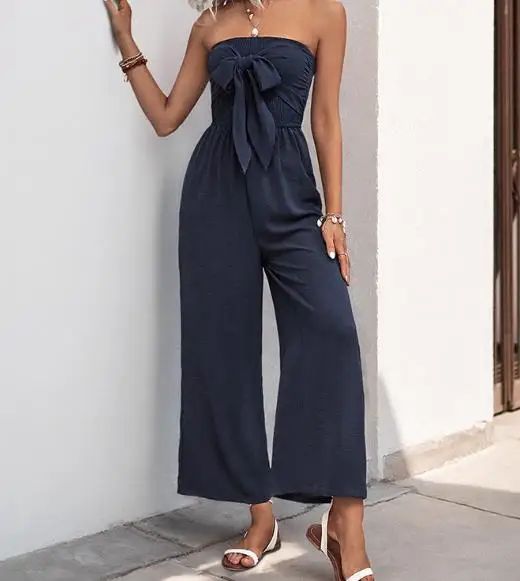 2025 Nuova tuta senza spalline stile vacanza estiva Tuta senza spalline con papillon per donna