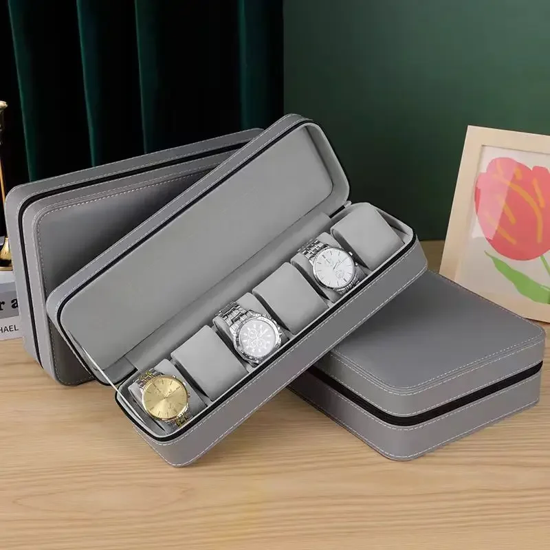 New 4/6/8/10/12 Slots Portable Leather Watch Box Your Watch Good Organizer Jewelry Storage Box Zipper Easy Carry Men Watch loxes