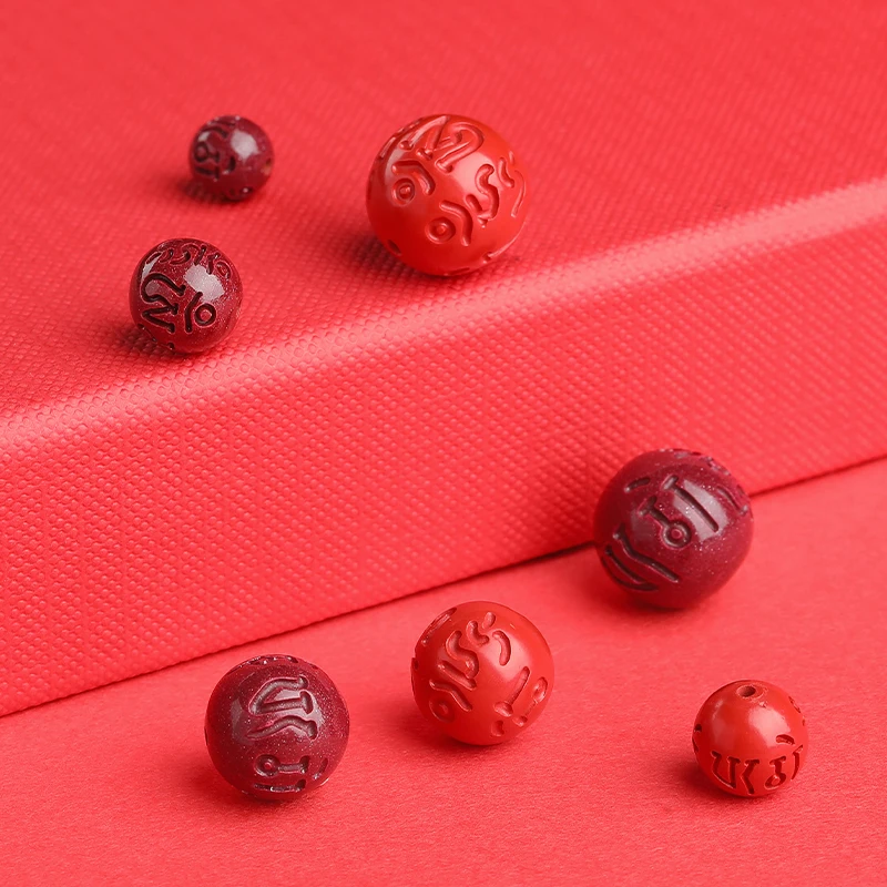 10 Pcs/lot High Content Cinnabar Carved Buddha Beads Loose Spacer Mantra for Jewelry Making DIY Bracelet Necklace Accessories