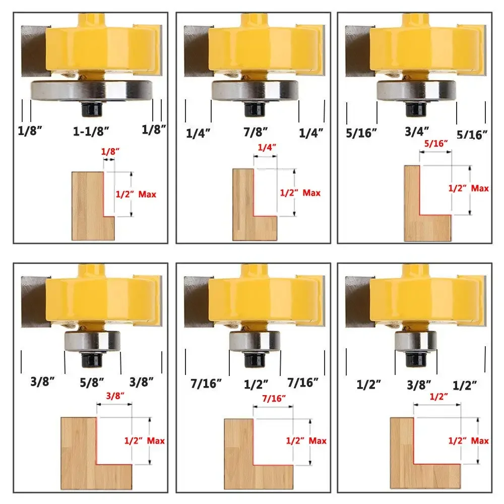 Punta del Router Rabbet con Set di 6 cuscinetti per la lavorazione del legno CNC 1/4 \