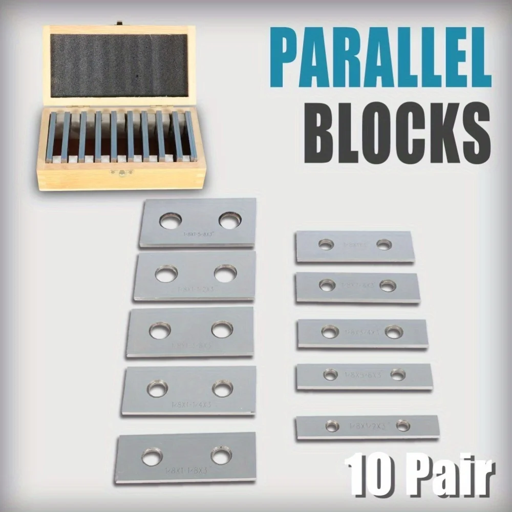 10 Pair 1/8 x 3-Inch Parallel Set Accuracy 0.0002in 1/2 to 1-5/8 Hardened Gage Gauge Tool Set