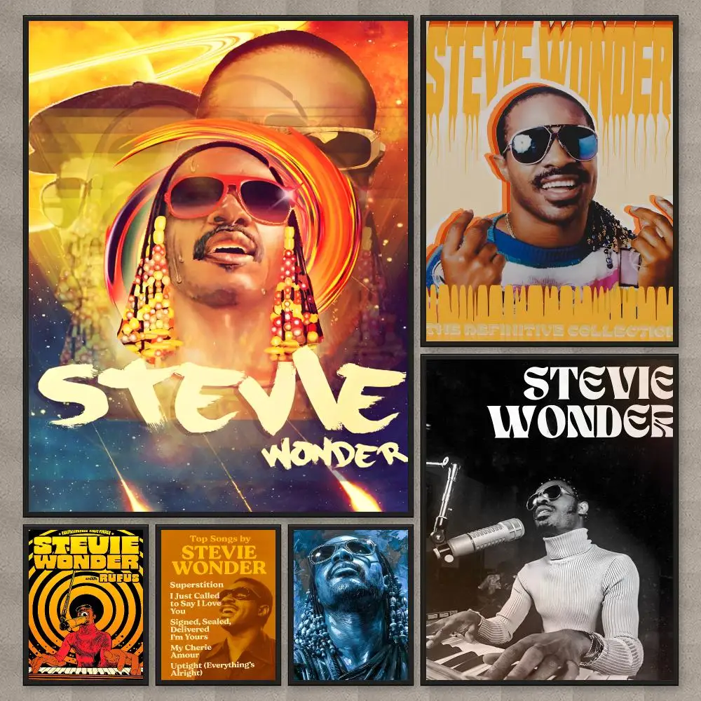 Singer S-Stevie Wonder Poster Waterproof Sticky Wall Art Print For Bedroom Living Room Hallway Bar Home Decor