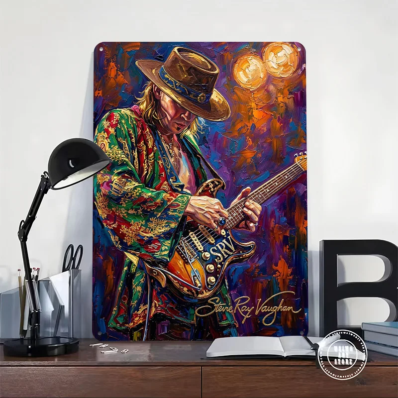 Stevie Ray Vaughan Painting Poster Retro 3D Printed Metal Signs Customized Wall Hanging Gift for Gaming Room Decoration Man Art