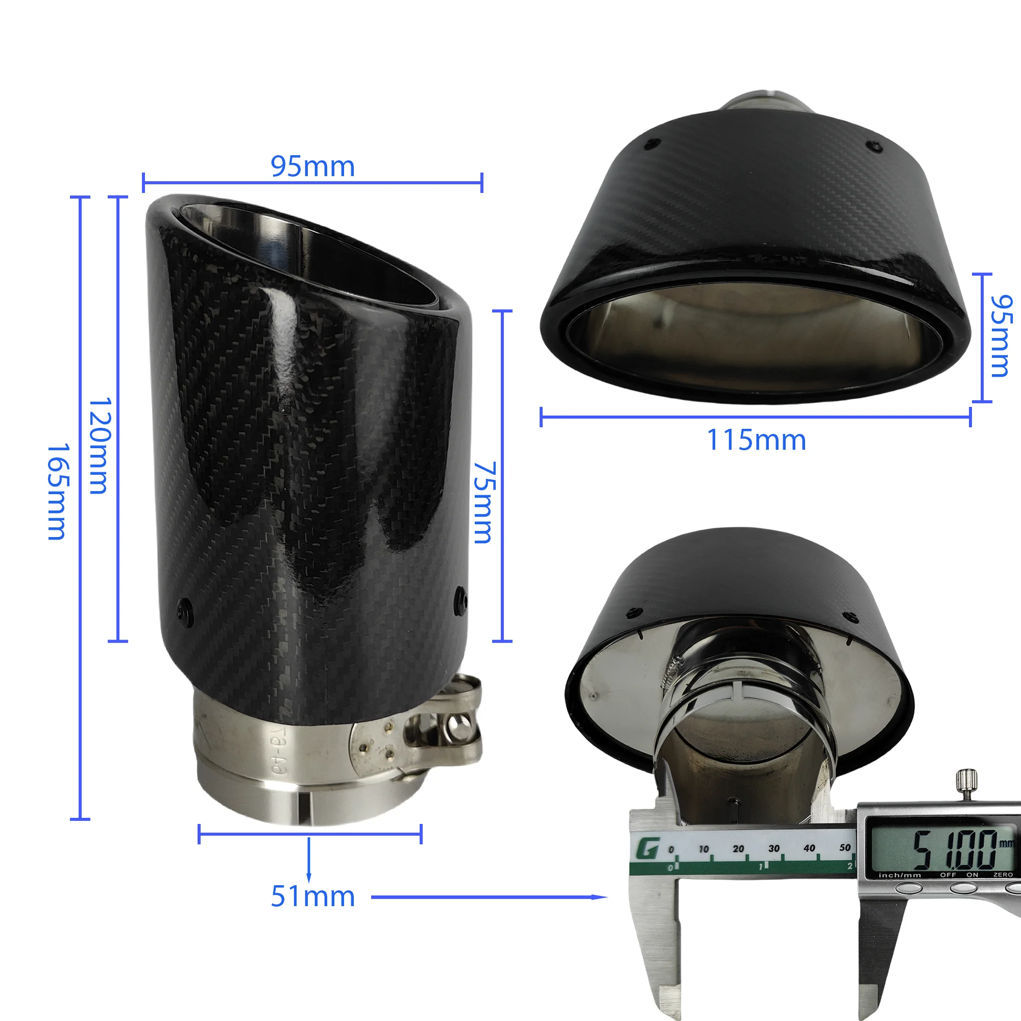1 Stuks Universele Glanzende Koolstofvezel Auto Uitlaten Tip Uitlaatpijp Nozzle Decoratie Polijsten Ovale Breedte 105/115/130/150