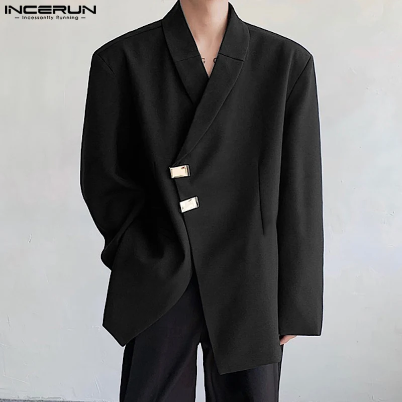 INCERUN Men Blazer Solid Color Lapel Long Sleeve Button Autumn Casual Suits Men Streetwear 2024 Fashion Male Thin Coats S-5XL