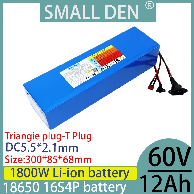 New 60V 12ah 16S4P 18650 lithium battery pack 0-1800W high-power built-in BMS scooter motorcycle charging battery pack