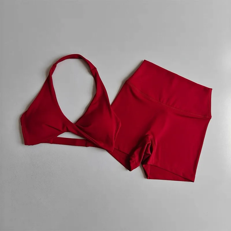 Yoga-Outfit für Damen, 2-teiliges Set | Halter-Sport-BH mit offenem Rücken, gepolstert, hohe Taille, Po-Lifting, Bauchkontrolle, Nude-Feel, Workout S – Detail 10