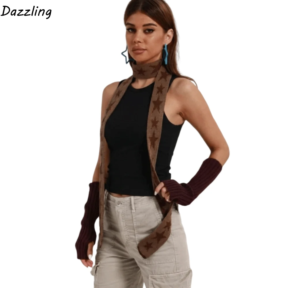 

Элегантный вязаный шарф с пятиконечной звездой в стиле Y2K, ветрозащитный, мягкий, повседневный, для пар, согревающий шею