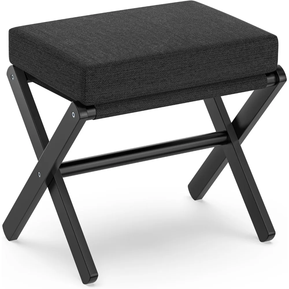 

Foldable Foot Stool Ottoman, Modern Foot Rest with Bamboo X Legs & Thick Foam Cushion, Folding Foot Stools Small Padded for Bedr