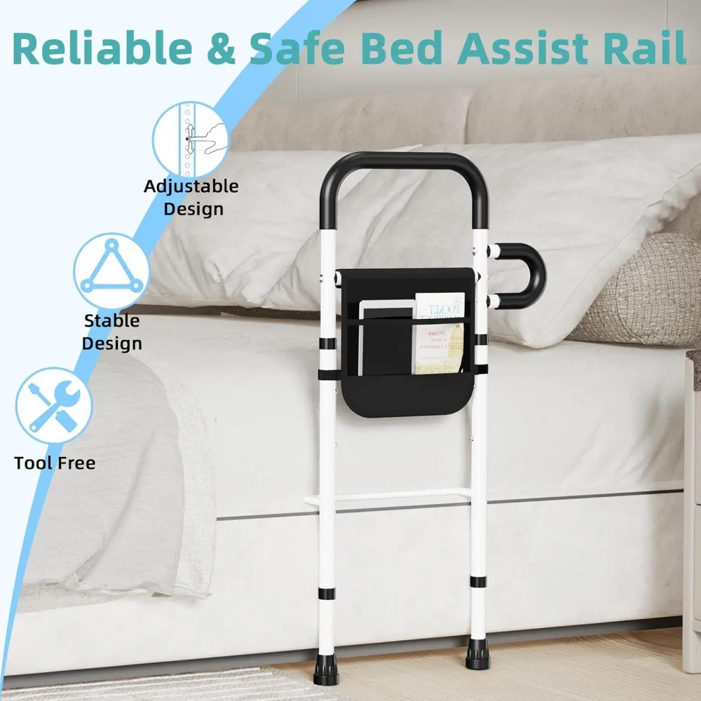 Adjustable Bed Safety Rails for Seniors - Portable Support with Storage Pocket, Holds 330 Lbs, Easy Setup