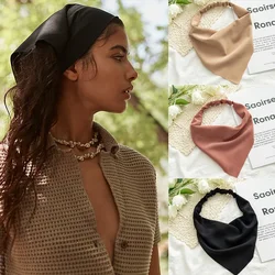 Woman Girls Solid Summer Head Scarf Chiffon Triangle Bandanas Women Elastic Hairband Hair Accessories Headwear Ornaments